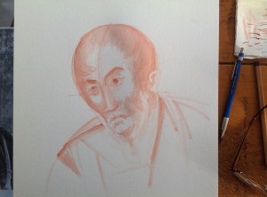 St John, first wash in very dilute egg tempera