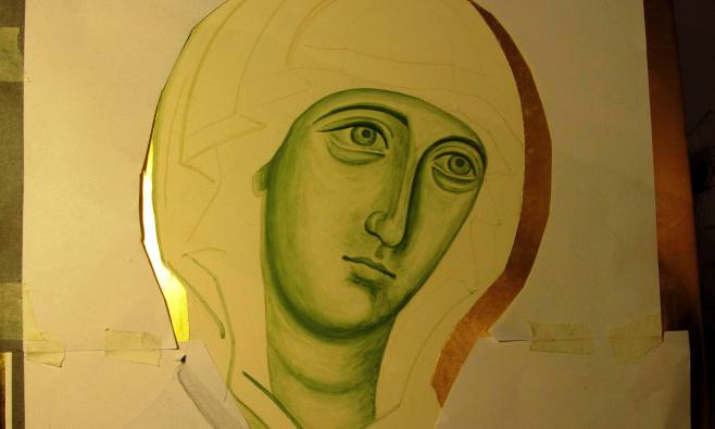 Underpainting the icon of the Virgin
