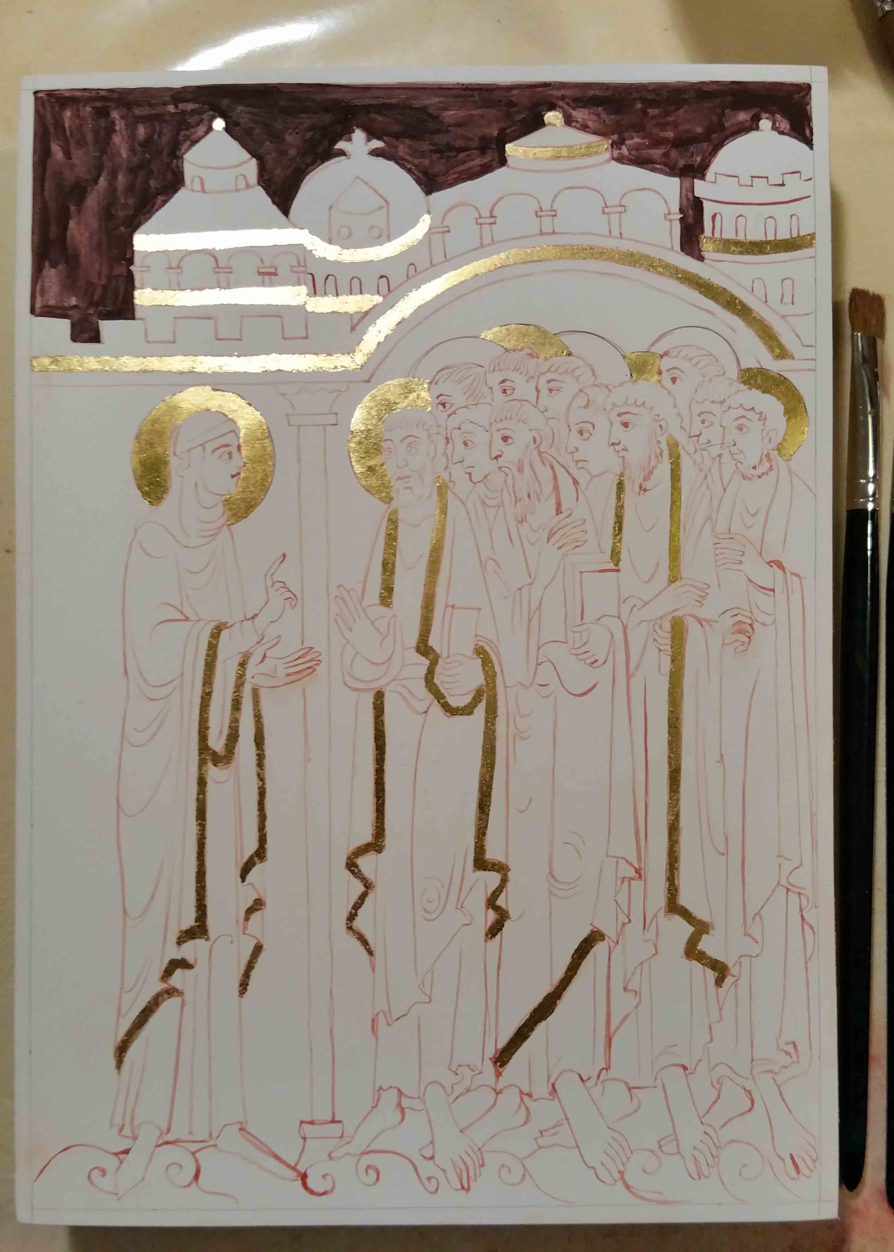 Icon board first stage of work for St Albans Psalter