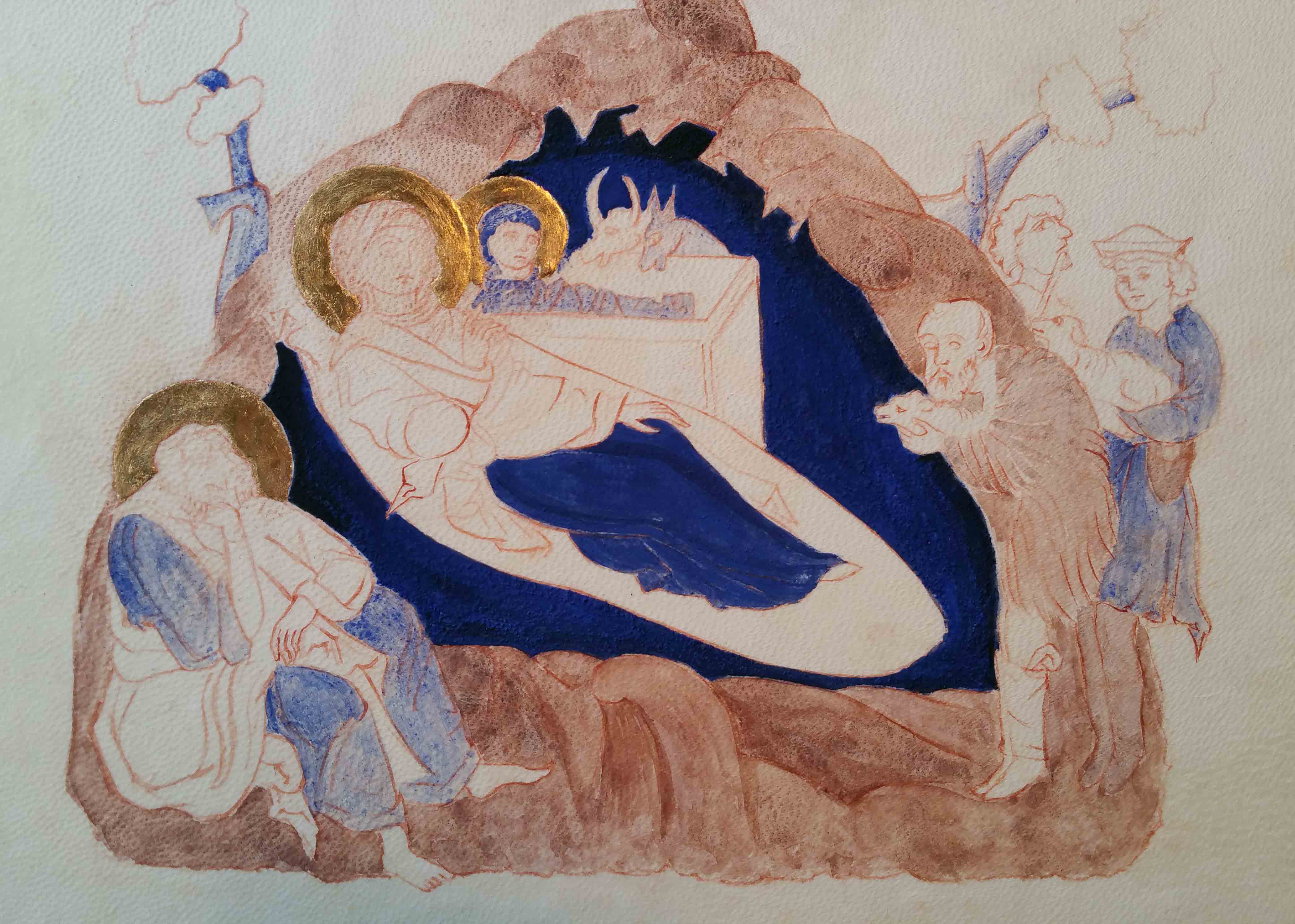 lapis lazuli and azurite pigments applied