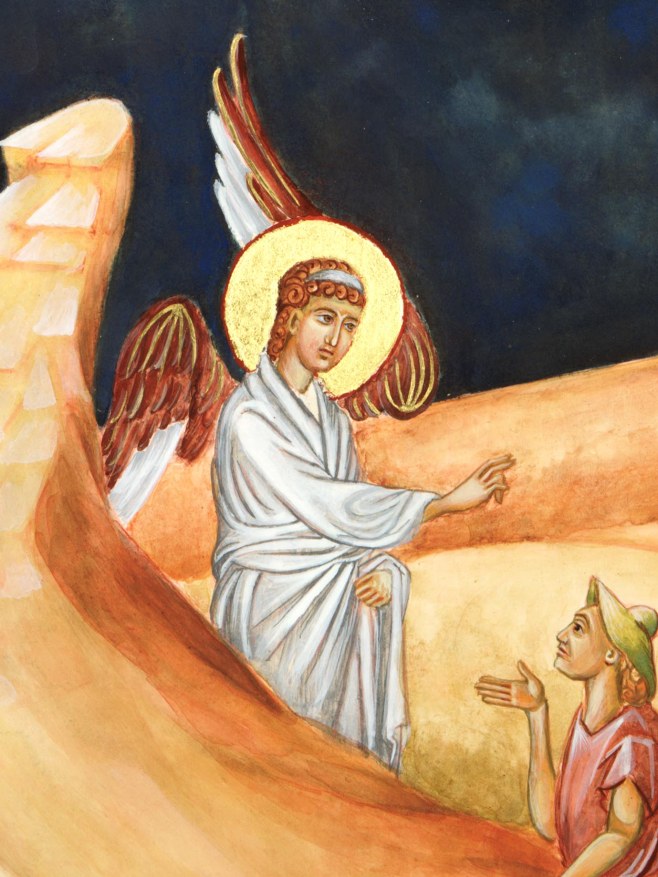 Angel painted in egg tempera on icon board