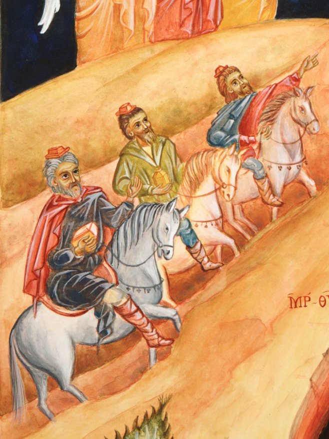 three wise men, the magi, travel to the birth of Christ