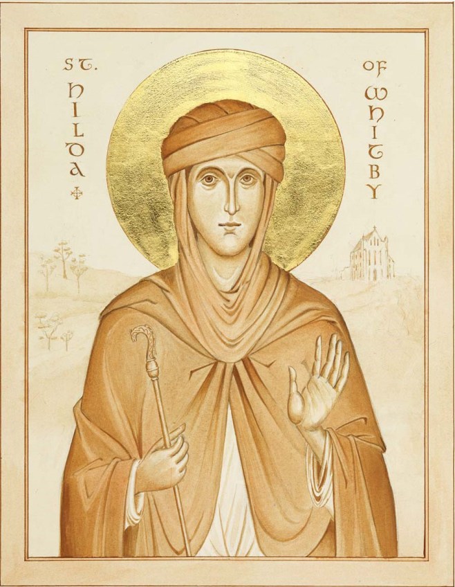 Monochrome of St Hilda on watercolour paper