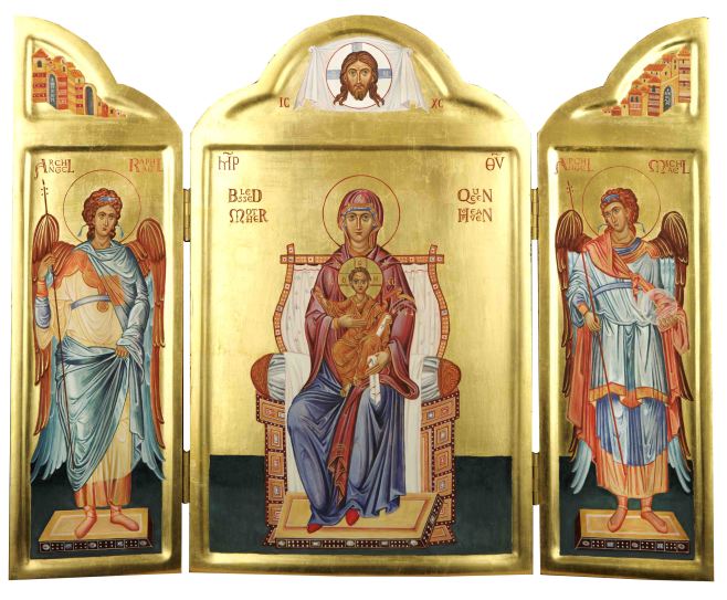 Triptych on oak panels, 24 ct gold water gilding