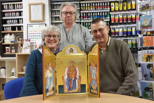 Dylan Hartley, Simon Morris, Ronnie Cruwys with triptych