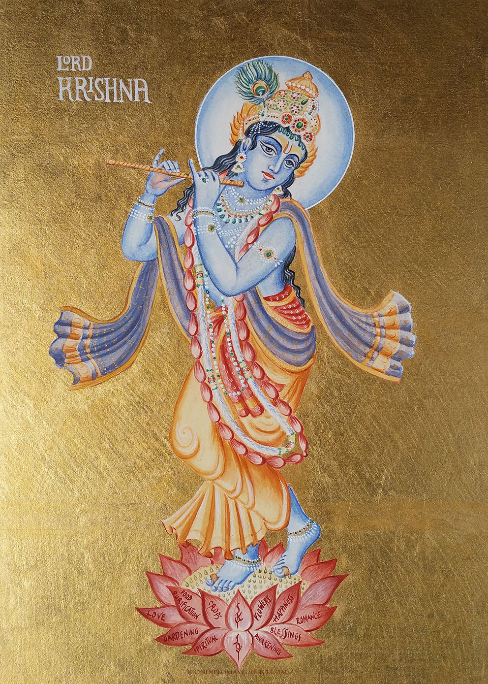 Lord Krishna painted using the icon method
