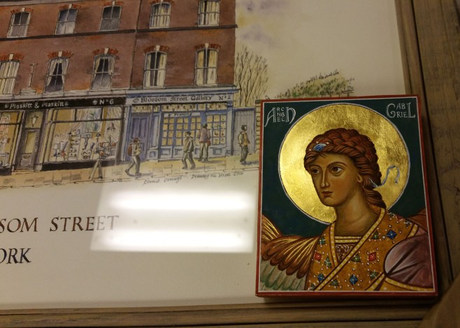 Icon of Archangel gabriel resting on pic of Blossom Street
