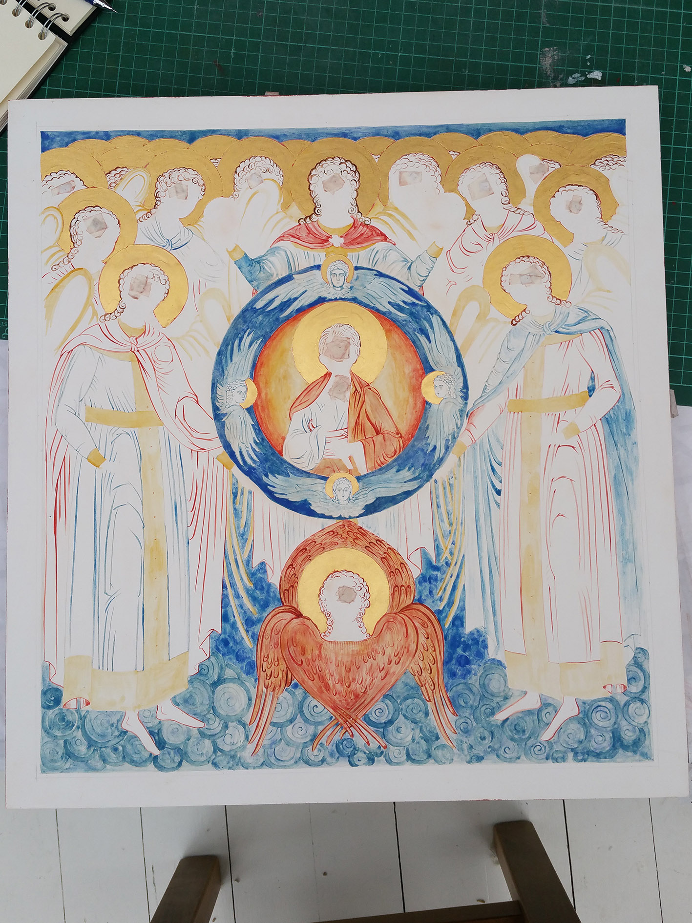 underpainting icon of Council of Archangel Michael