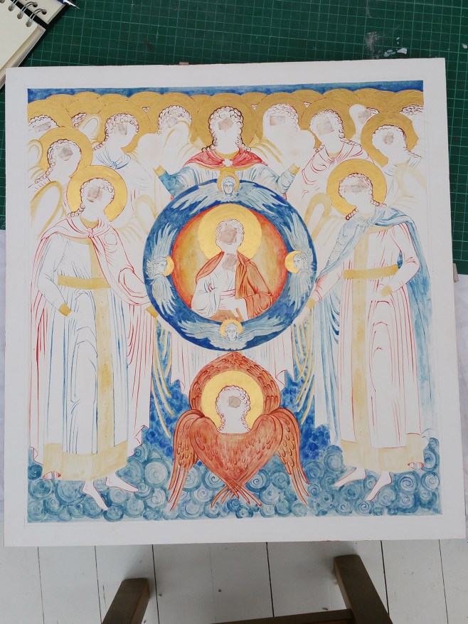 underpainting icon of Council of Archangel Michael