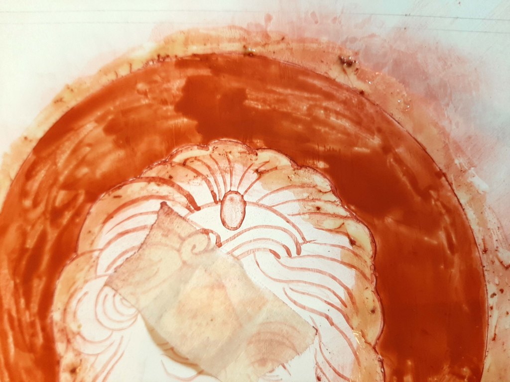 Work stage of gilding halo in orthodox icon painting